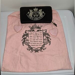 AUTH JUICY COUTURE SCOTTIE DOGS CROWN EMBROIDERED ZIP AROUND WALLET WITH BAG